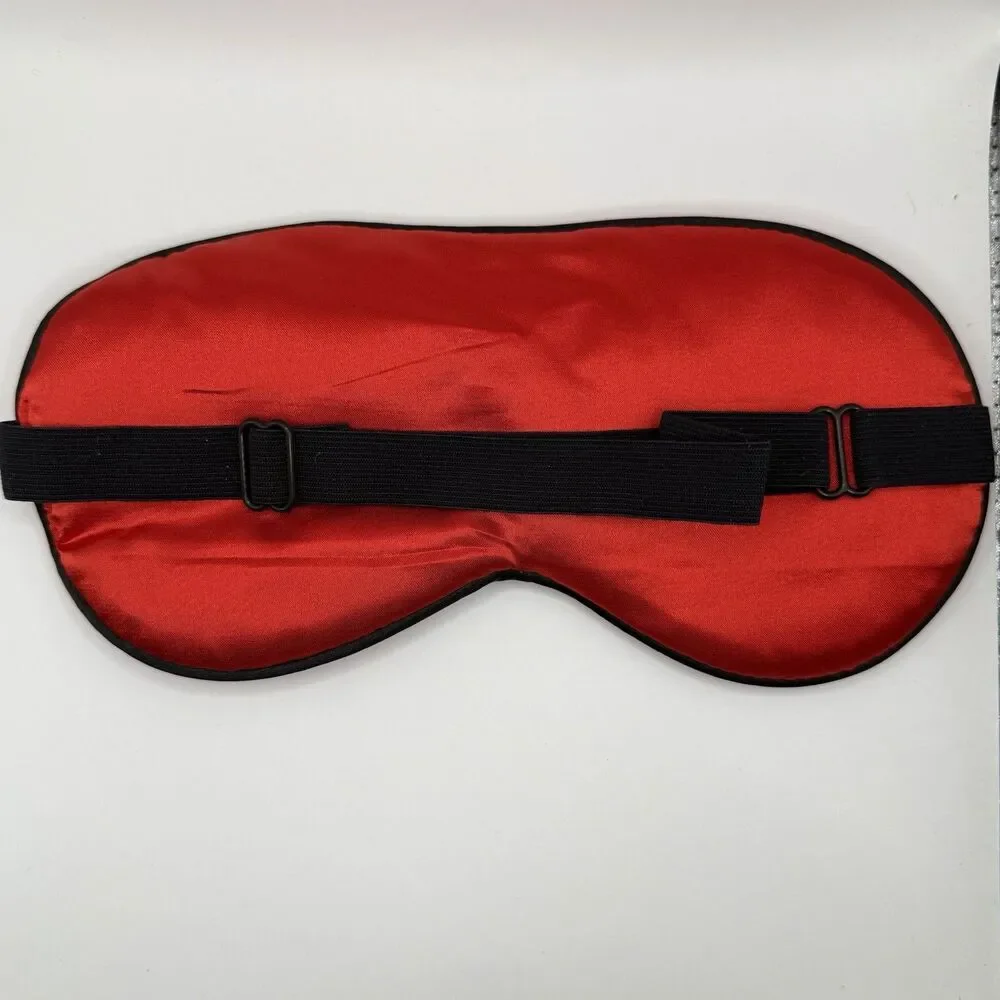Red Satin Sleep Eye Mask Good Night Embroidered Adjustable Band Travel Blindfold